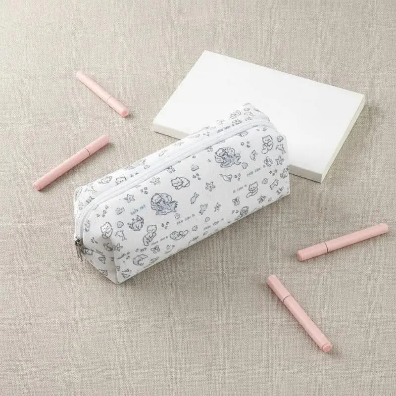 Canvas Pencil Case Polka Dot Bow Cat Star Print Sturdy Zipper Perfect For Students Daily Stationery Storage