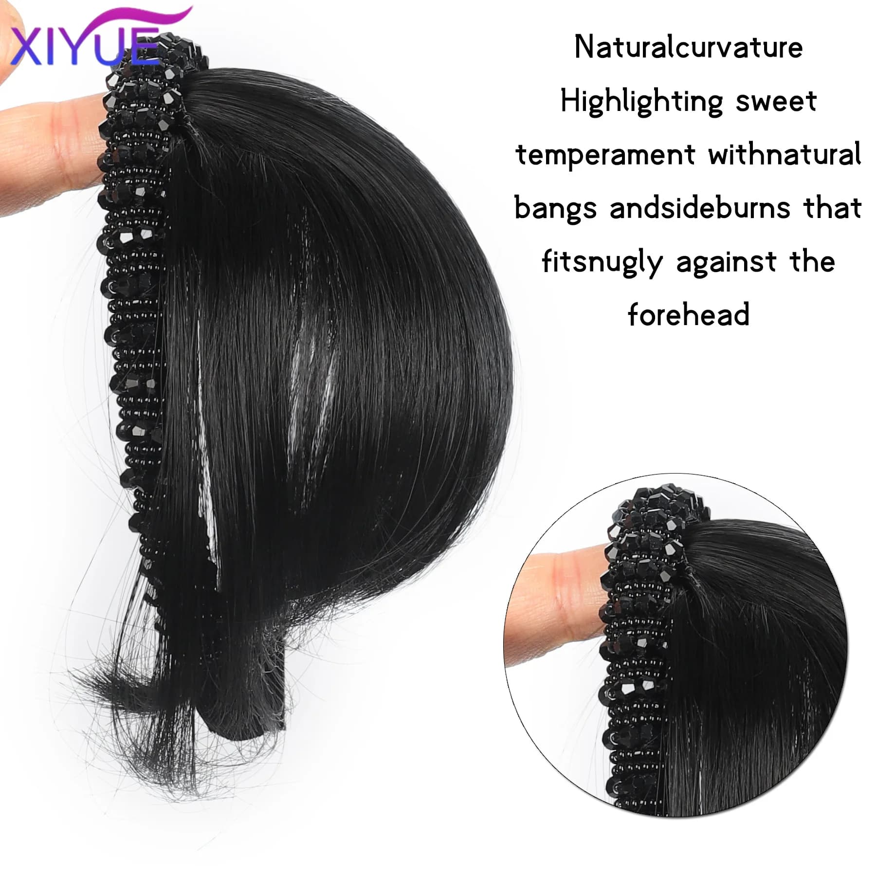 Frangia per capelli con strass parrucchino in un unico pezzo Frangia corta diritta sintetica Estensione dei capelli Frangia finta per accesso ai capelli delle donne