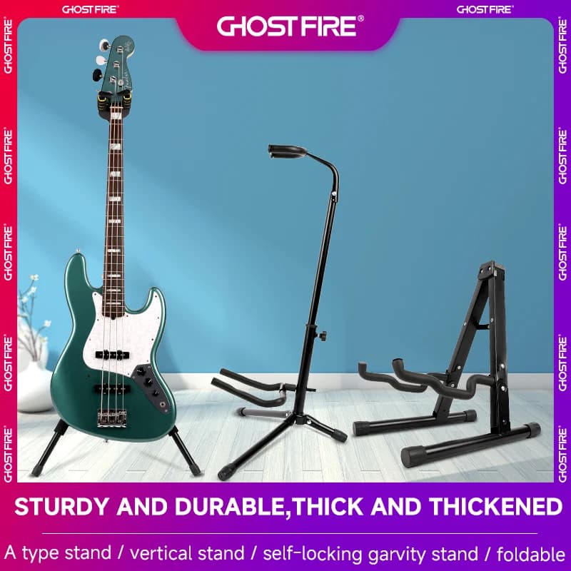 Ghost Fire Supporto per chitarra folk verticale da terra per casa, supporto per ukulele, supporto per chitarra pieghevole, supporto per chitarra elettrica