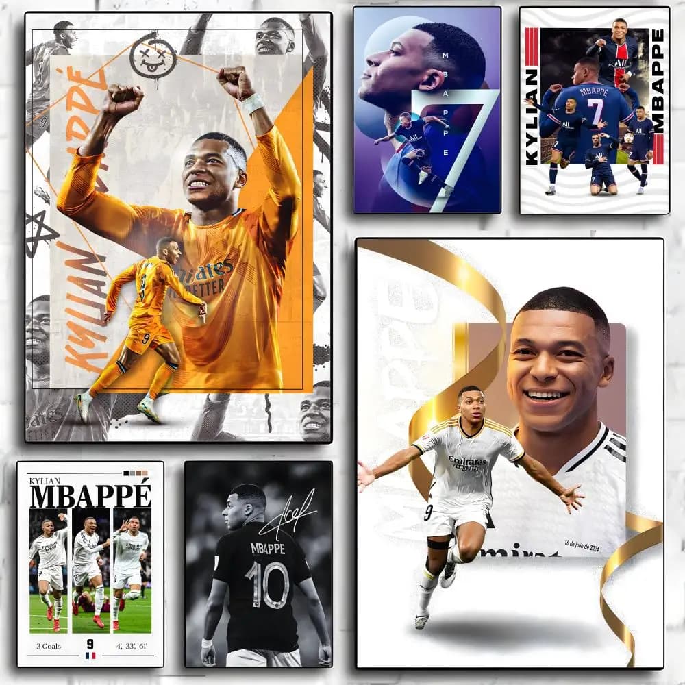 Poster di M-Mbappe, stella del calcio, adesivi decorativi da parete, stampa fotografica murale per la decorazione della casa, del soggiorno e del corridoio