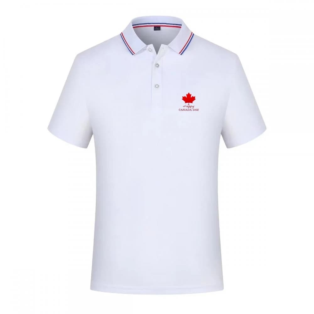 Polo a maniche corte da uomo per il Canada Day, con grafica a foglia d'acero rossa, colletto a righe, asciugatura rapida, casual, estiva, da golf, T-shirt da uomo
