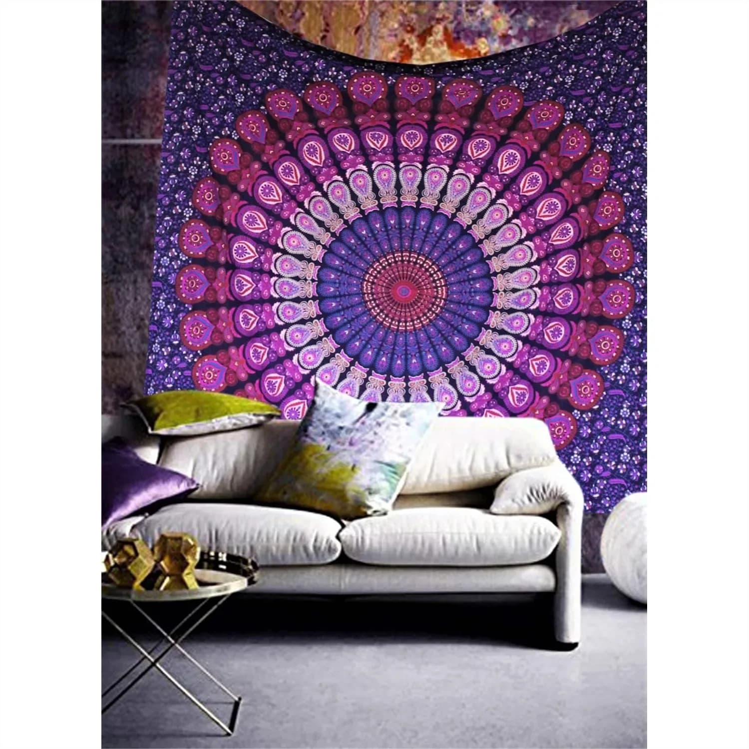 Indian Cotton Purple Tapestry Mandala Wall Hangings, Hippie Boho Throw for Bedding Beach Blanket Yoga Meditation 82x92 Inches