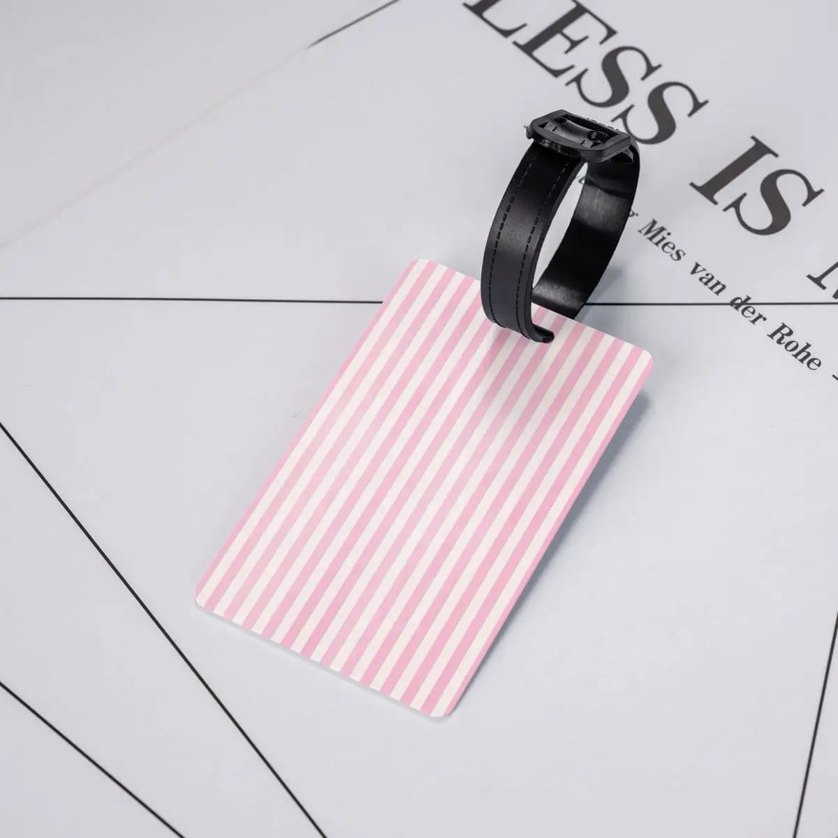 Etichette per Bagagli a Righe Bianche su Rosa Pallido, Accessori per Valigie, Tag per Bagaglio da Viaggio, Porta Etichetta con Nome e Indirizzo
