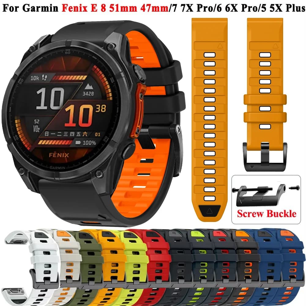 QuickFit 26mm 22mm Silicone Strap for Garmin Fenix 8 47mm 51mm 7 7X 6X 6X 5X Plus/Enduro 3/Epix Pro Gen 2 Strap Bracelet