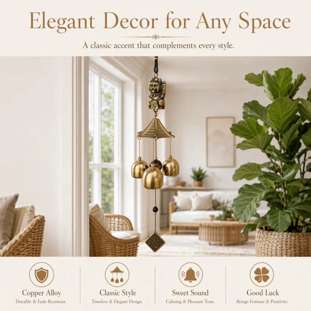 Peaceful Copper Metal Wind Chimes Golden 18.11x2.76in Hanging Wind Chimes Decorative Ornament Copper Wind Bell Home Decor