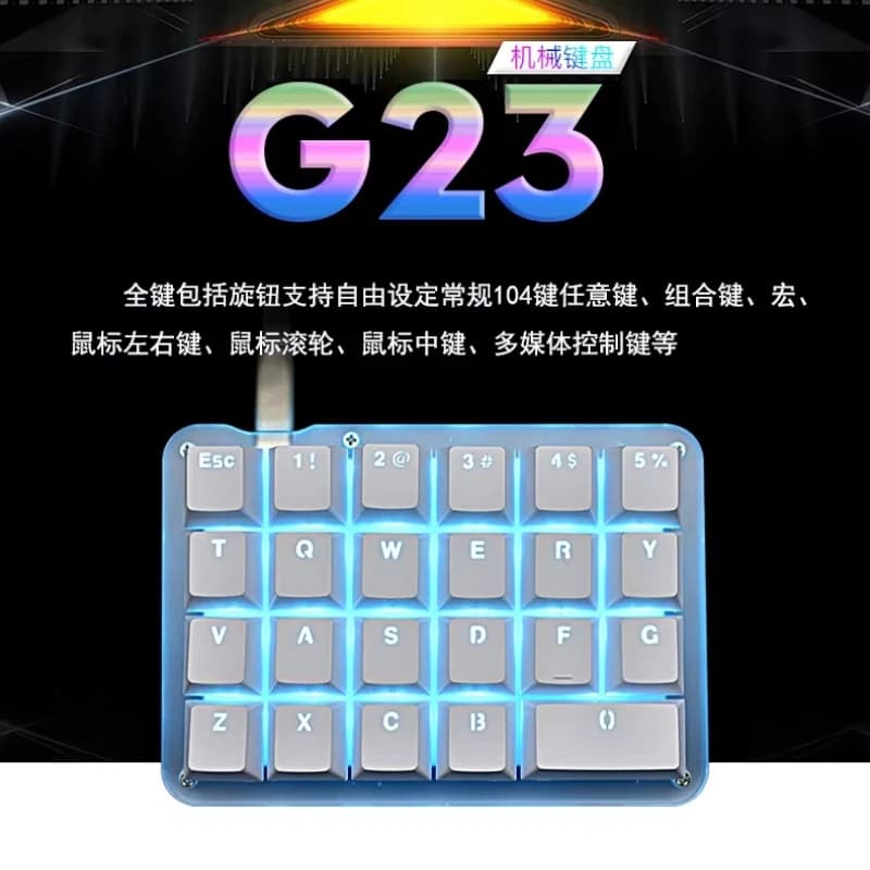 Tastierino Meccanico Personalizzabile a 23 Tasti, Mini Tastiera Portatile a Una Mano con Retroilluminazione RGB per Designer, Tastiera con Manopola per Disegno