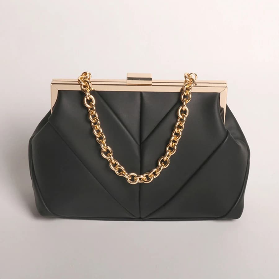 Borse eleganti in pelle PU opaca Borsa da sera con chiusura a bacio pieghettata a V Borsa a tracolla con pochette a catena spessa