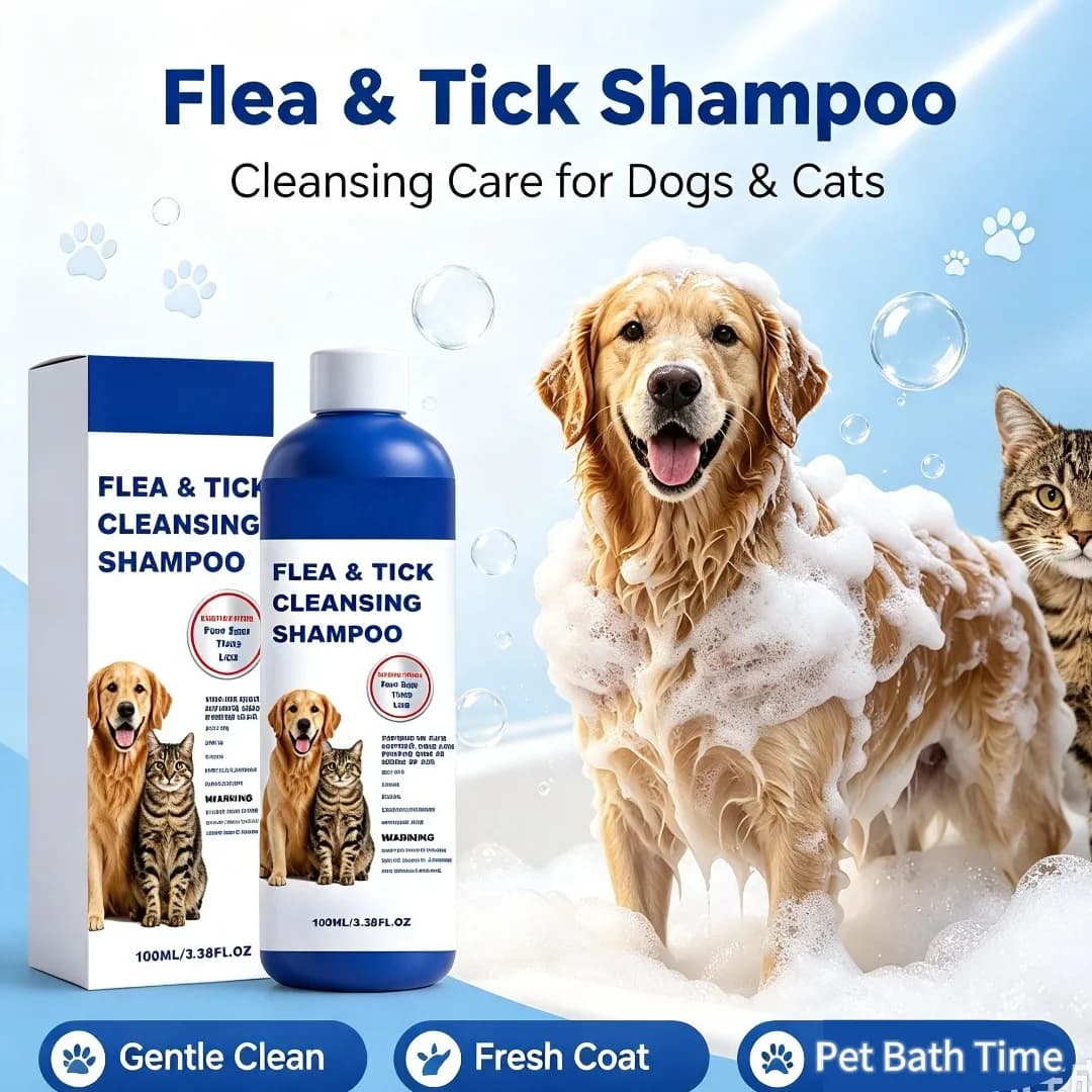 Pet Flea Tick Shampoo 100ml Cleansing Dewormer Deodorizing Mild Formula for Dogs Cats Dual Effect Daily Grooming Skin Care