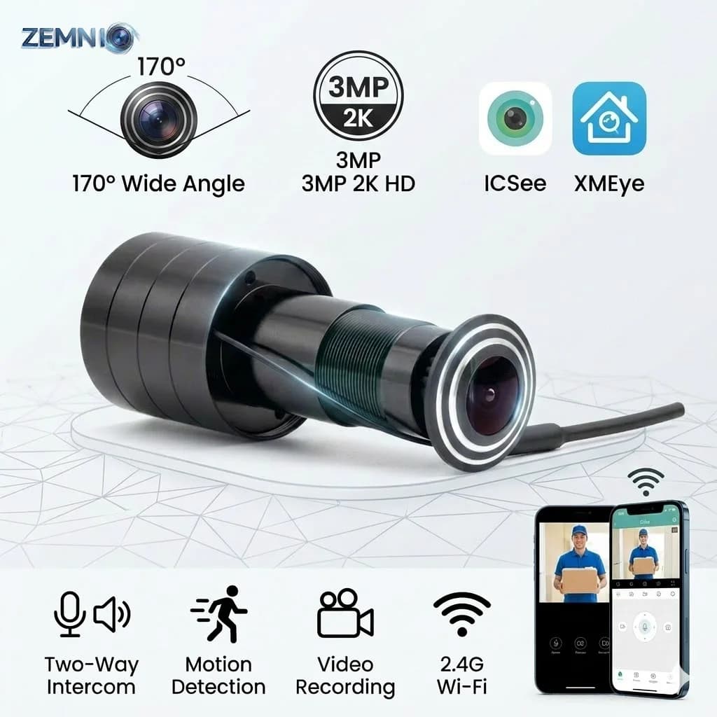 iCSEE Door Eye Hole Security 3MP 2K HD 170° Wide Angle FishEye CCTV Network Mini Peephole Door Wifi Camera P2P Xmeye VMS