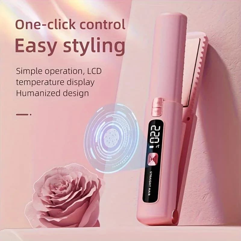 1pc Mini 2-in-1 Wireless Hair Straightener & Curler - USB Rechargeable 4500mAh, Anti-Scald Constant Temp Control, Ionic Care