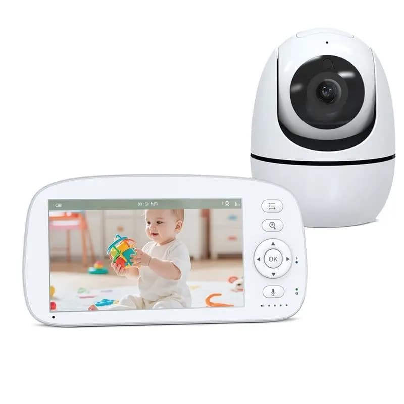 AB41-Temperature Alert Baby Monitor 5" HD With 2.4G FHSS Technology 5000Mah Battery, 35H Long Lasting EU Plug