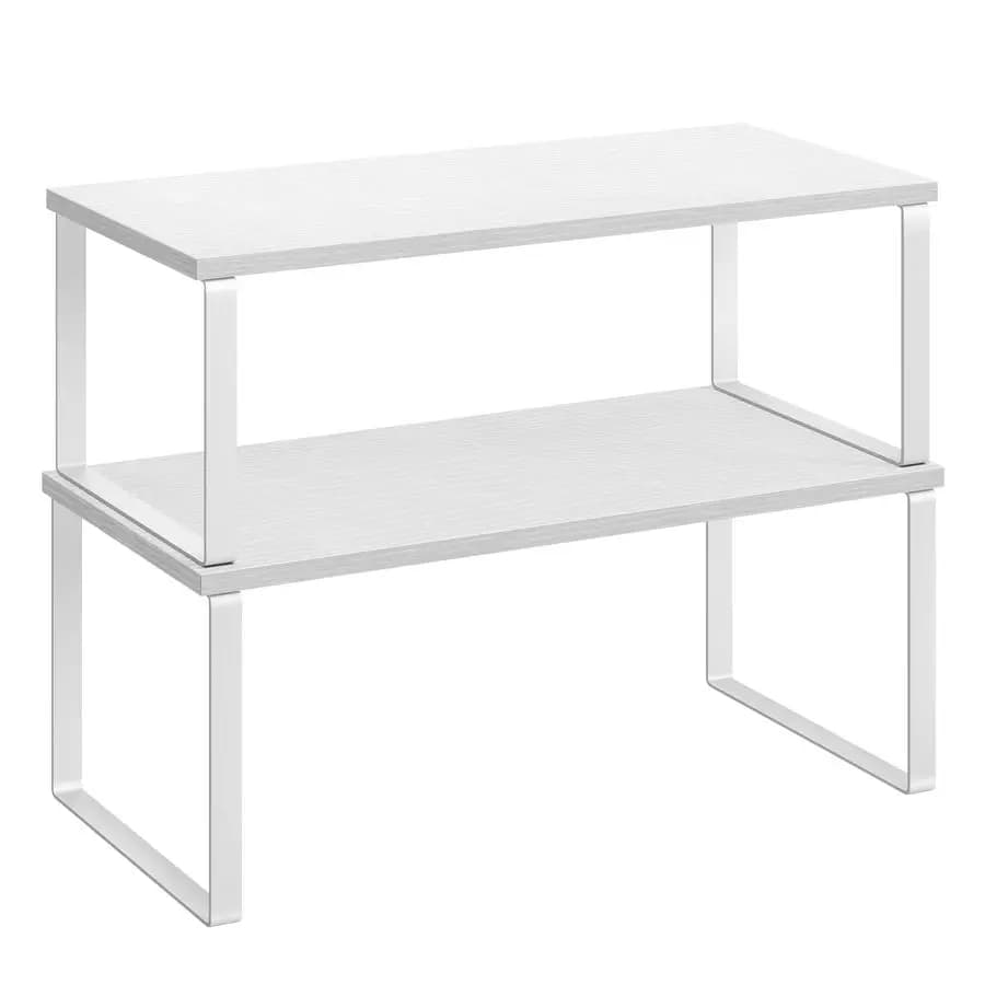 Scaffale organizer per armadietto, set di 2 ripiani da bancone da cucina, portaoggetti da cucina, portaspezie, impilabile, espandibile, in metallo e ingegnere