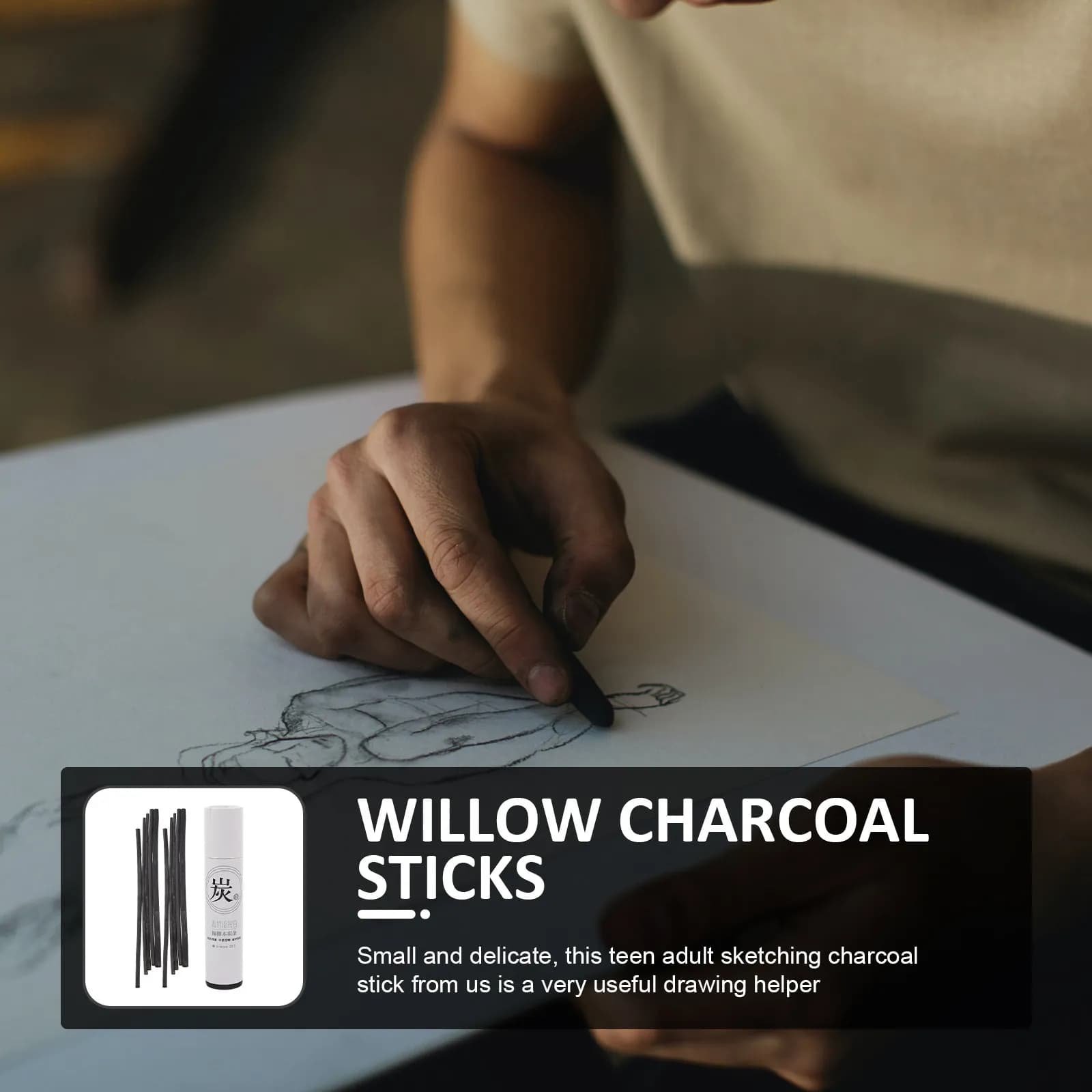25Pcs Shading Compressed Charcoal Sticks Drawing Sketching Art Tool for Teens Adults Students Professionals Hobbyists 2-4Mm