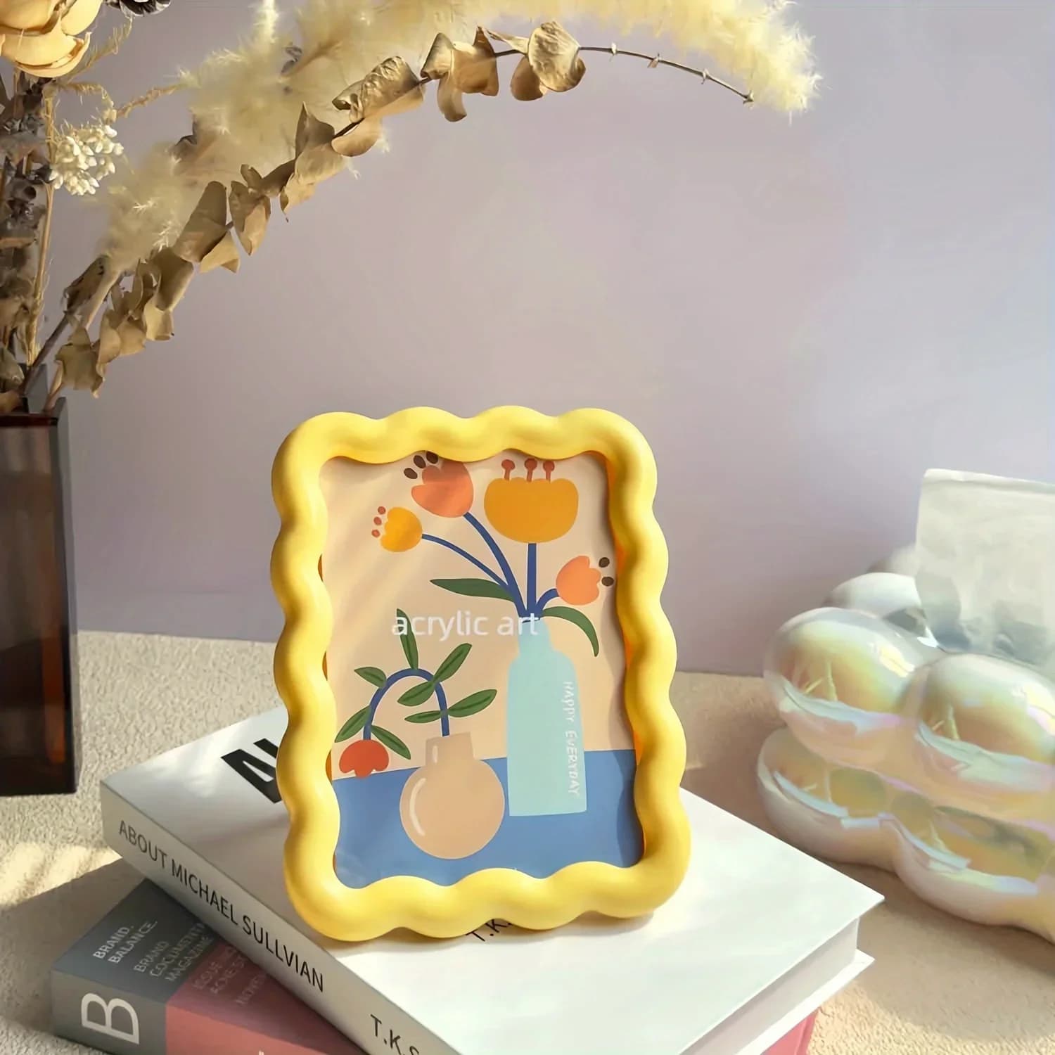 Cute decorative frame in milk yellow style, table ornament, wall art, creative home decoration, small table decoration