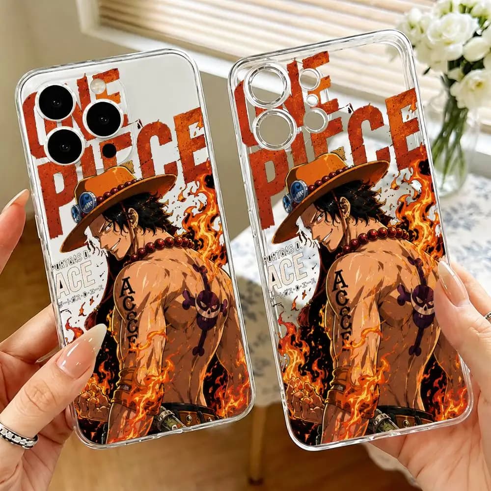One Piece Ace Luxury Transparent Phone Case For IPhone 17 16 15 Pro Max 14 13 12 11