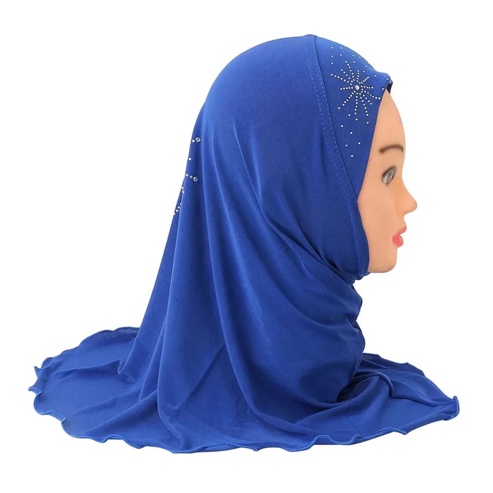 One Piece Amira for 2-6 Years Diamonds Hijab Muslim Pull On Ready Made To Wear Scarf Instant Turban Islamic Headscarf Niqab Hat