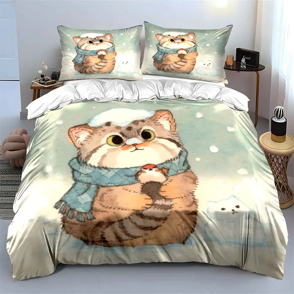 Set Decorativo Invernale con Gatti, Morbido e Confortevole Set di Biancheria da Letto con Copripiumino, Include 1 Copripiumino e 2 Federe, Regalo
