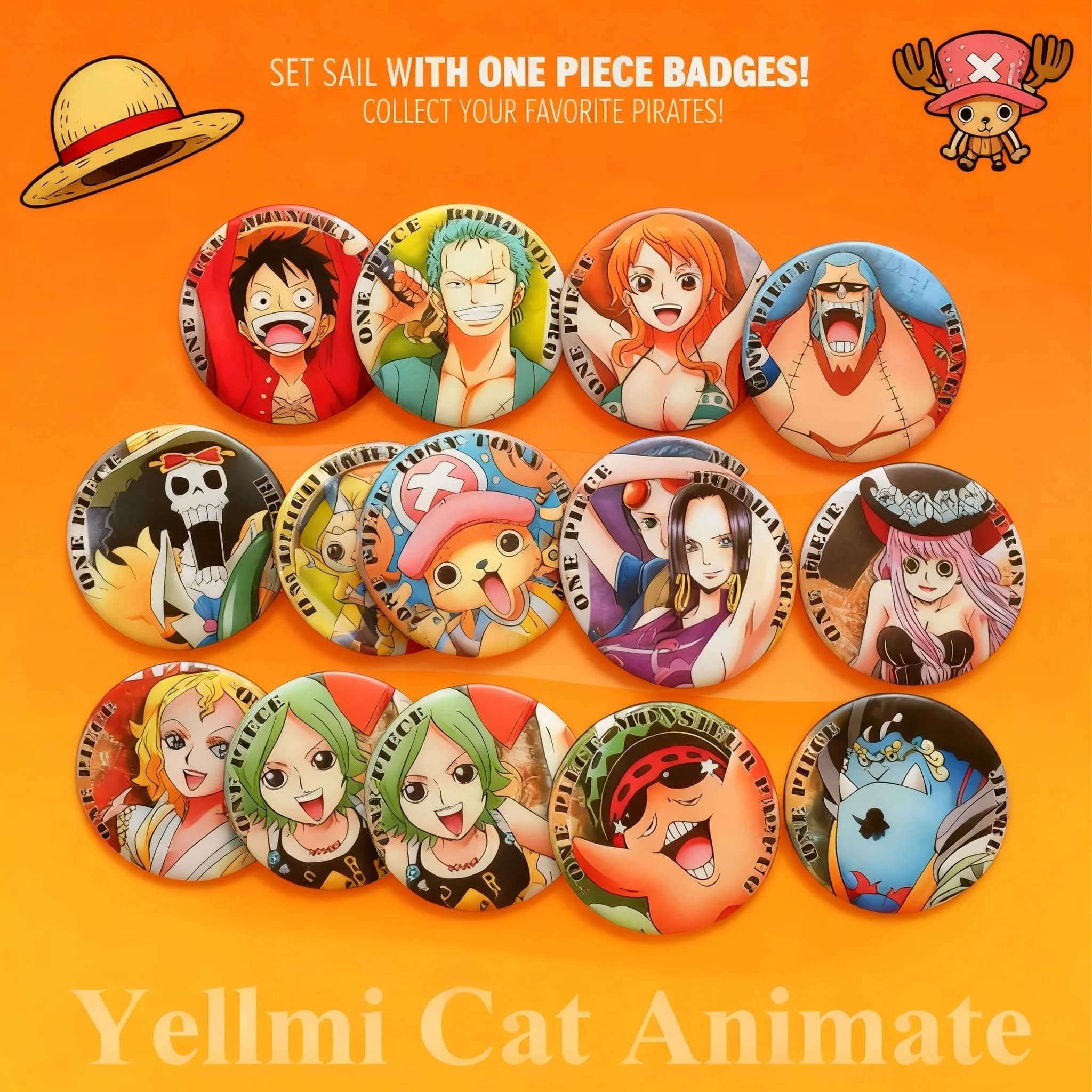 Badge Anime One Piece, Charm per Zaino, Specchio, Magnete per Frigorifero, Accessori Merchandise Luffy Post Timeskip