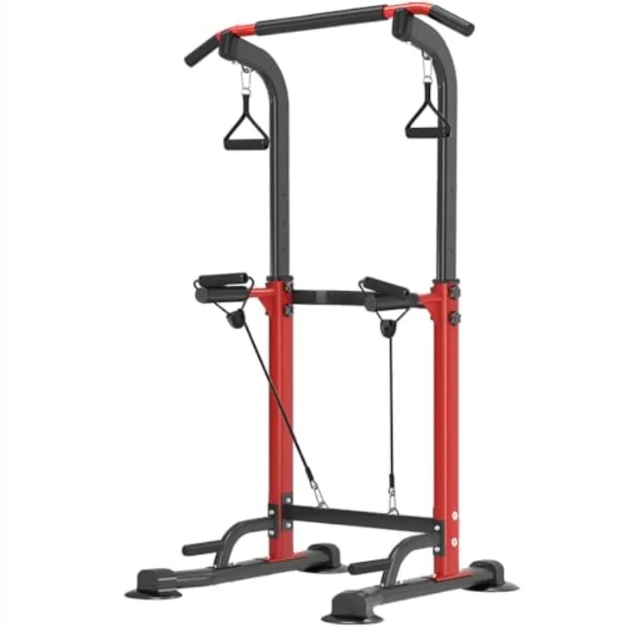 Power Tower with Home Gym Traction Bar, Height Adjustable, Multifunction with Dip Station, Compact Design for Users