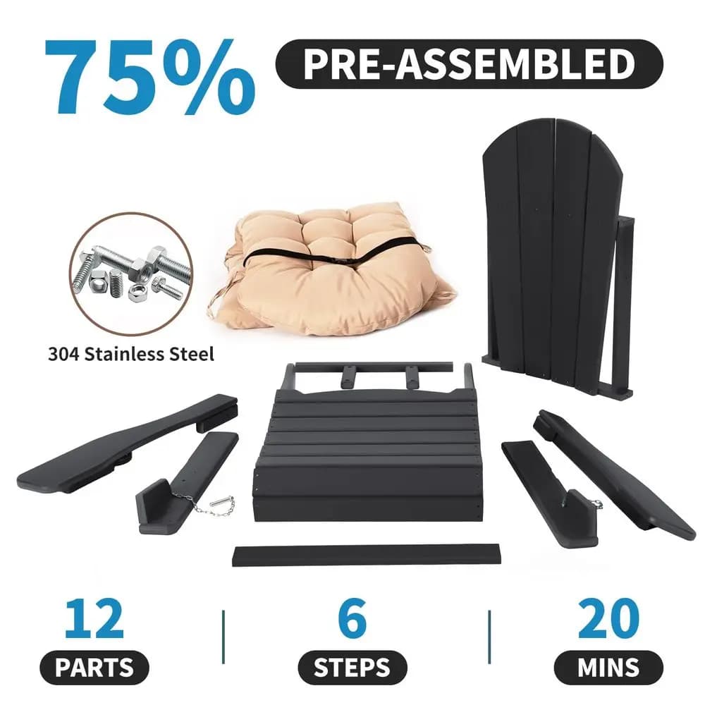 Set di 2 Sedie Adirondack Pieghevoli con Cuscini e Portabicchieri, Sedia da Patio in Plastica HDPE Resistente alle Intemperie, Utilizzabile in O