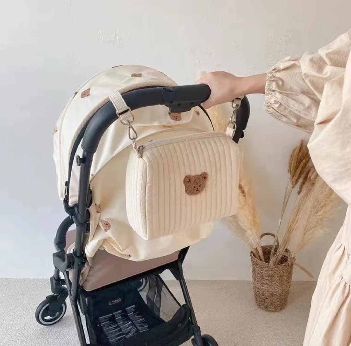 Borsa porta pannolini per neonati con ricamo, organizer portatile da appendere al passeggino, con cerniera, per mamma