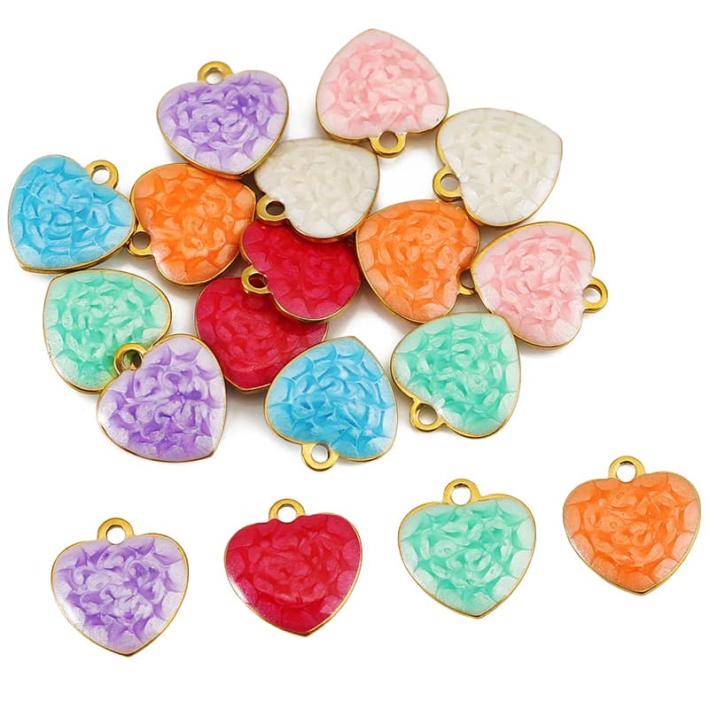 10 pz/lotto Ciondoli a Cuore Smaltati Bifacciali in Acciaio Inossidabile da 10 mm, Colorati e Carini, per Creazione Gioielli Fai da Te (Orecchini, Bracciali, Collane)