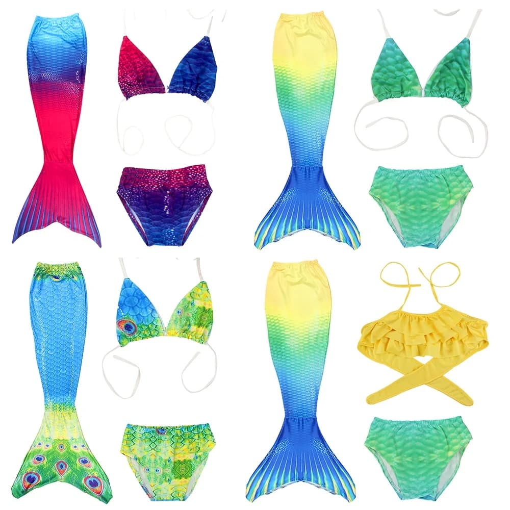 Nuovo Costume da Bagno Estivo a Coda di Pesce per Bambine, Costume da Principessa per Piscina, Regalo per Feste e Vacanze (Senza Pinne)