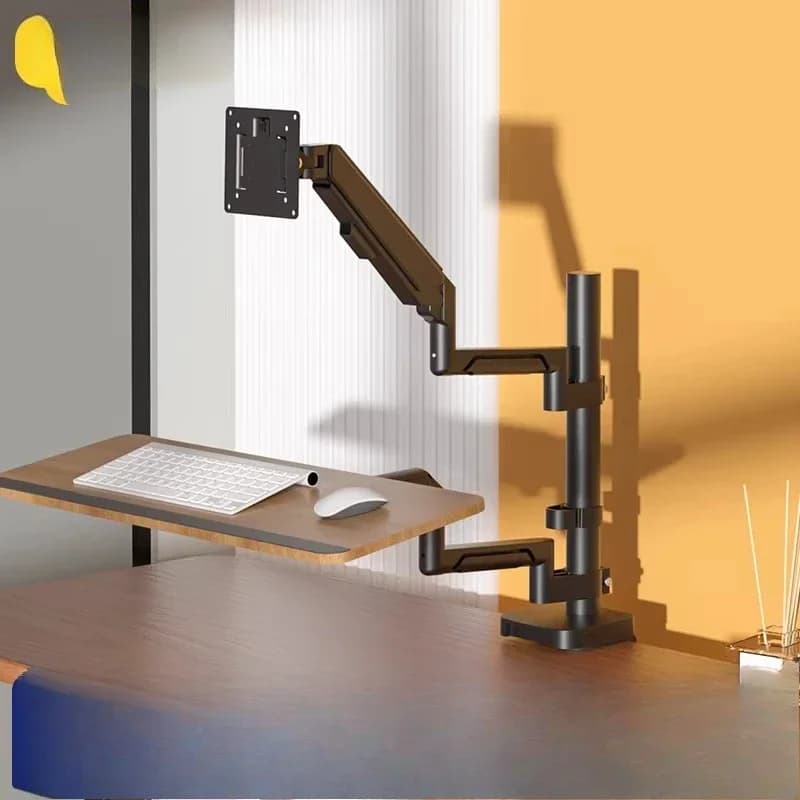 Supporto per monitor con supporto per tastiera, sollevabile e allungabile, adatto per computer da ufficio, regolabile in altezza, per schermi da 24/27 pollici.