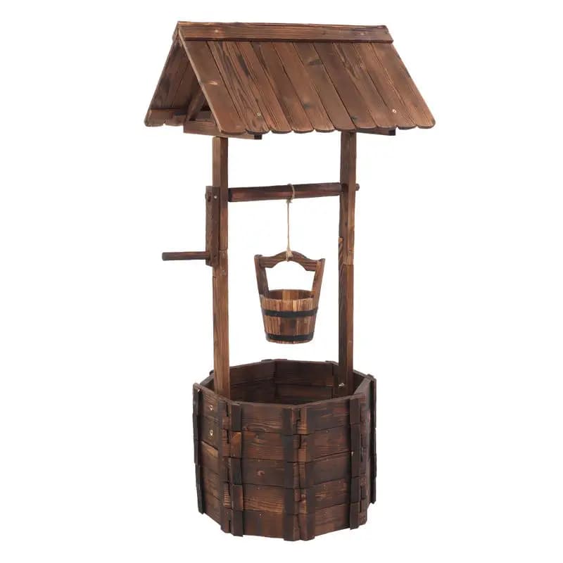 55*55*116cm Detachable Wooden Base with Roof, Dark Brown Cedar Wood Planting Pot