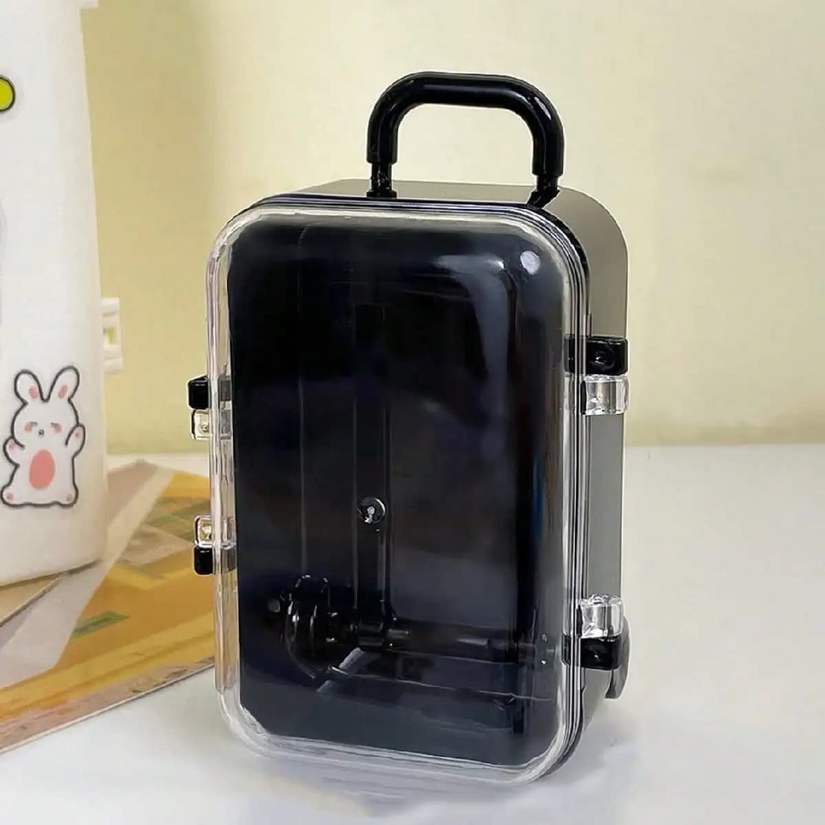 17 cm Labubu, mini cart, transparent suitcase, cotton doll, cupboard, mini jewelry box