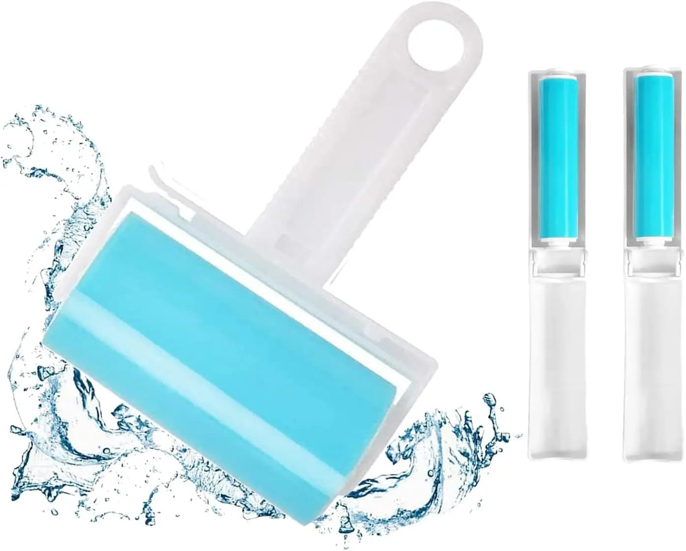 Reusable Sticky Lint Roller 3 Pack, Large & 2 Mini for Pet Hair, Washable, Portable, with Cover