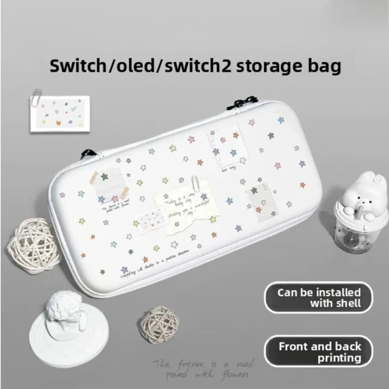 Custodia Rigida in EVA con Motivo Floreale a Stelle per Switch OLED/Switch 2, Borsa Protettiva Antiurto per Gamer e Ragazze, Stile Coreano