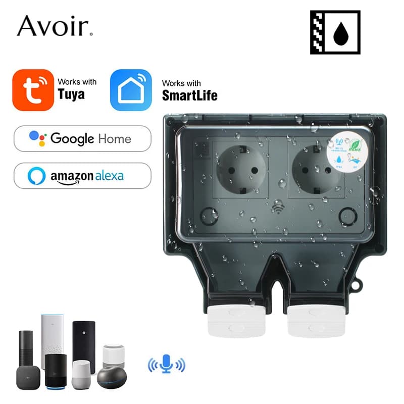 Avoir Tuya waterproof power socket Ip66 with smart socket cover Wifi outdoor rain socket Standard ue