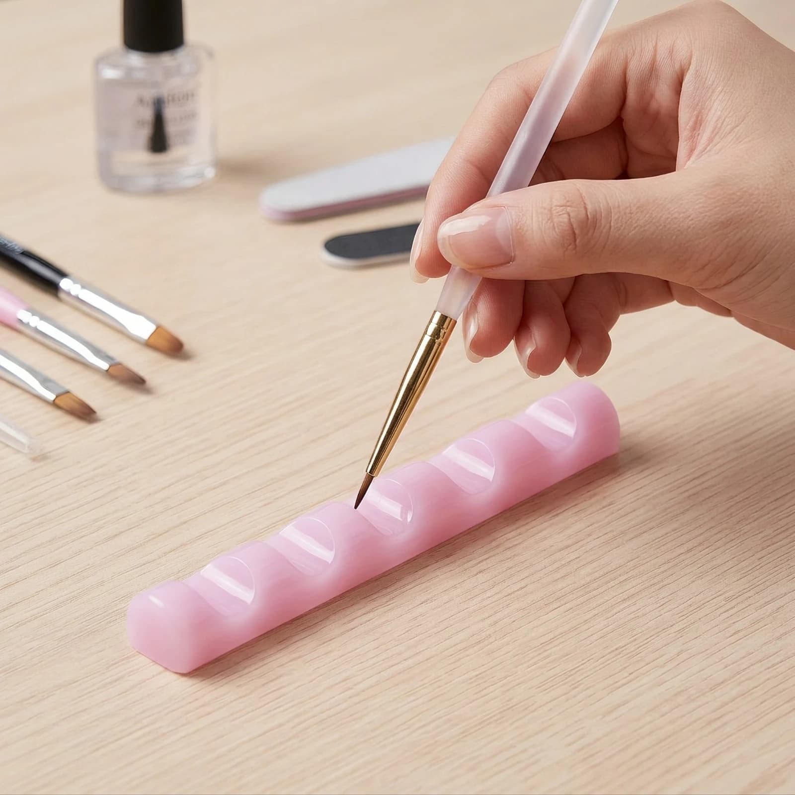 Manicure Brush Holder Slim-Profile Brush Rest with Grooves Display Stand Minimalist Organizer Lightweight for Nail Artists