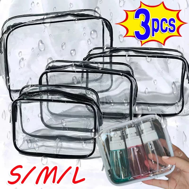 Simple and Transparent Cosmetic Bag Waterproof PVC Transparent Makeup Case Travel Makeup Organizer Bag Toiletry Washing Bag