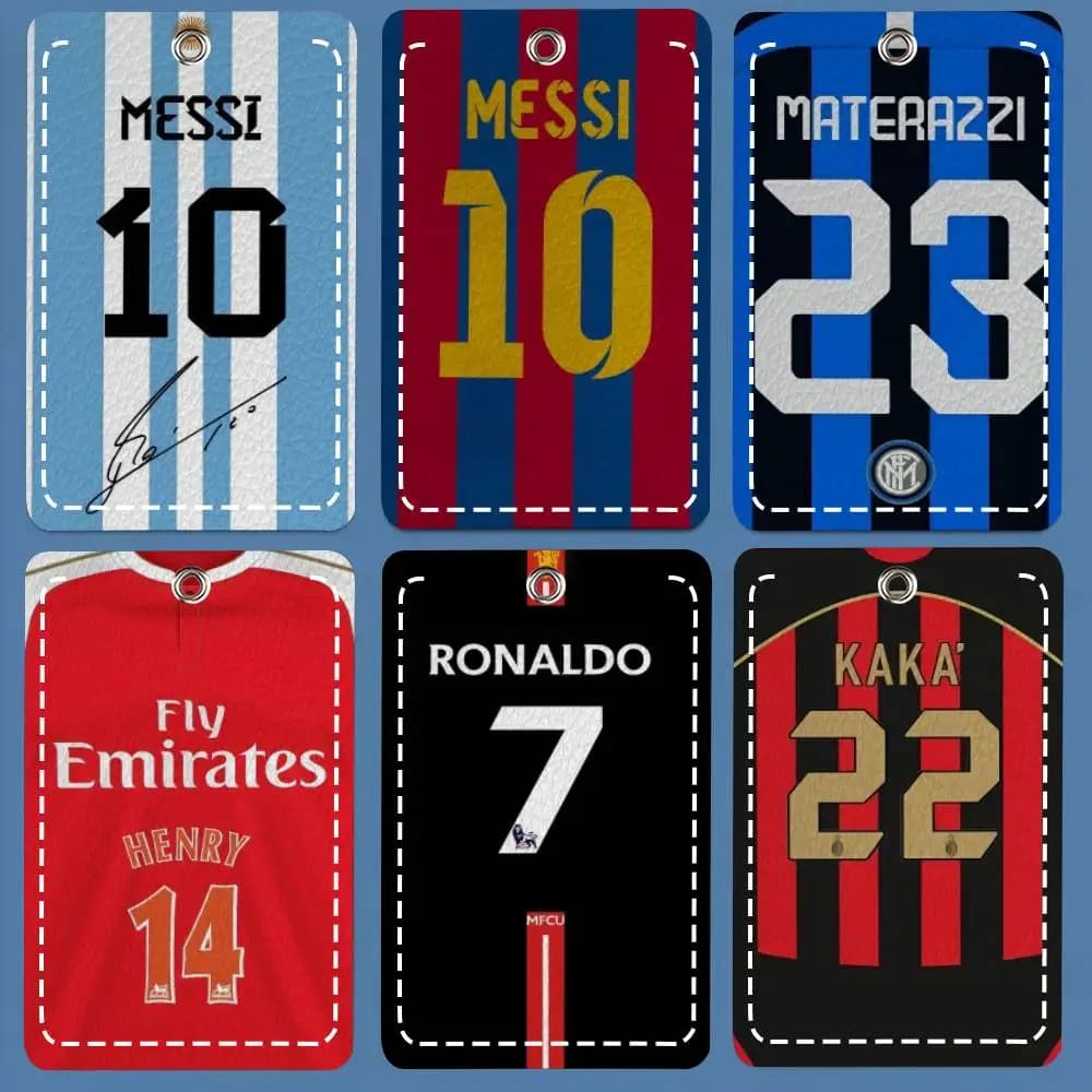 Rectangular Keyring in Soft Leather with L-Lionel M-Messi Autographed Football Knit, Suitable for Credit Cards and Bus Weaving