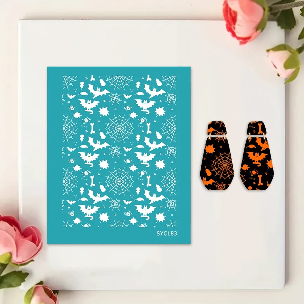 Stencil serigrafici riutilizzabili a tema Natale e Halloween per argilla polimerica, strumenti per la creazione di gioielli festivi con motivi natalizi
