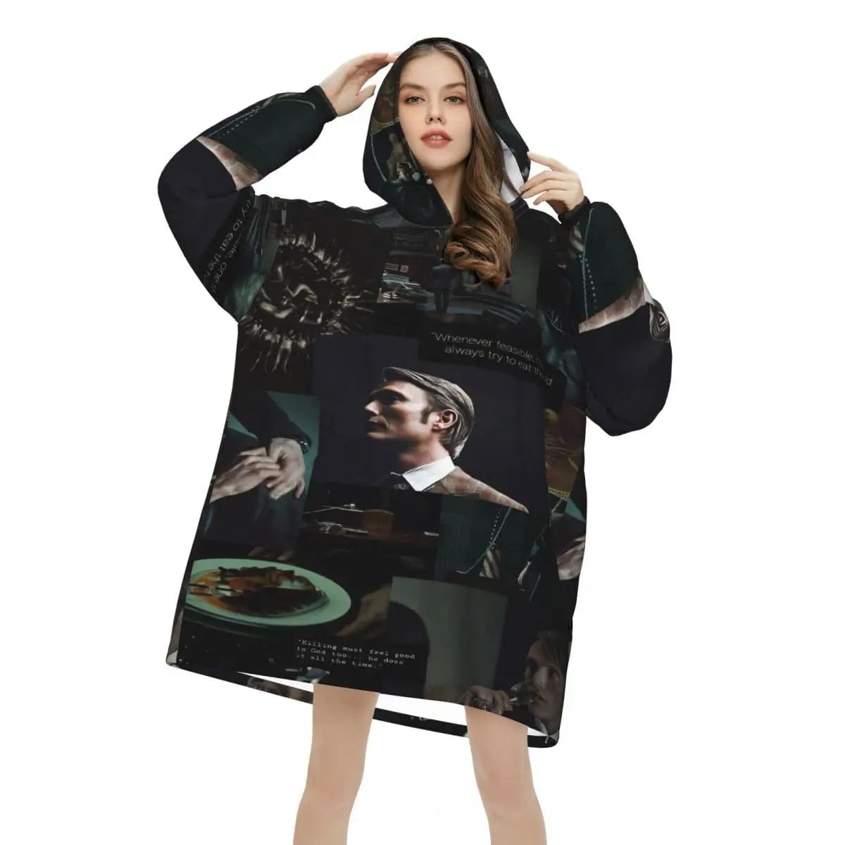 Hannibals Movie Blanket Hoodie Wearable Blanket Oversize with Pocket Warm Sleeping Bag Soft Cozy Onesie
