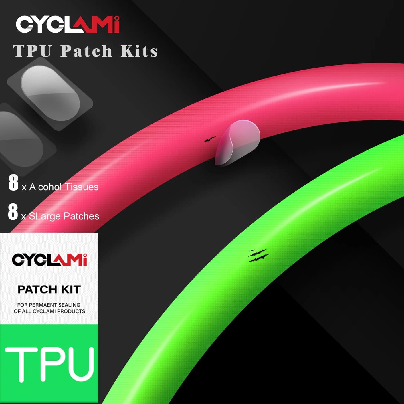 CYCLami Bike camera d'aria pneumatico Patch strumenti di riparazione Kit 8 pezzi strada MTB bicicletta pieghevole materiale TPU potente senza colla