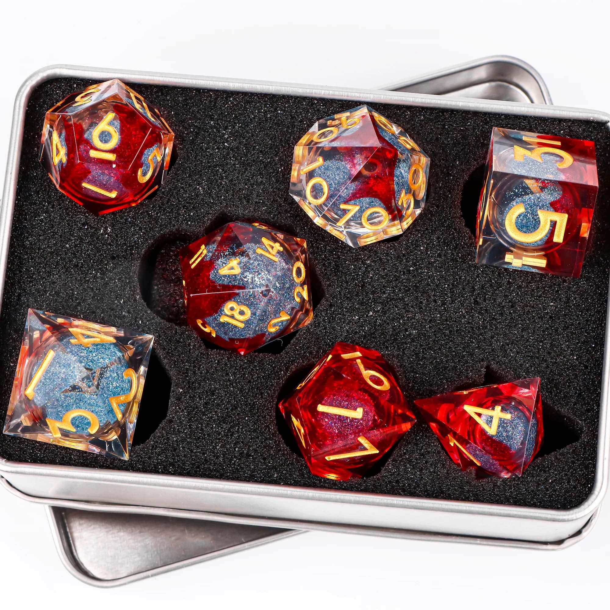 Set di Dadi DND con Nucleo Liquido Rosso, 7 Pezzi Dadi D&D con Bordi Affilati in Resina per Dungeons & Dragons, Dadi per Giochi di Ruolo D20 D12 D10 D8