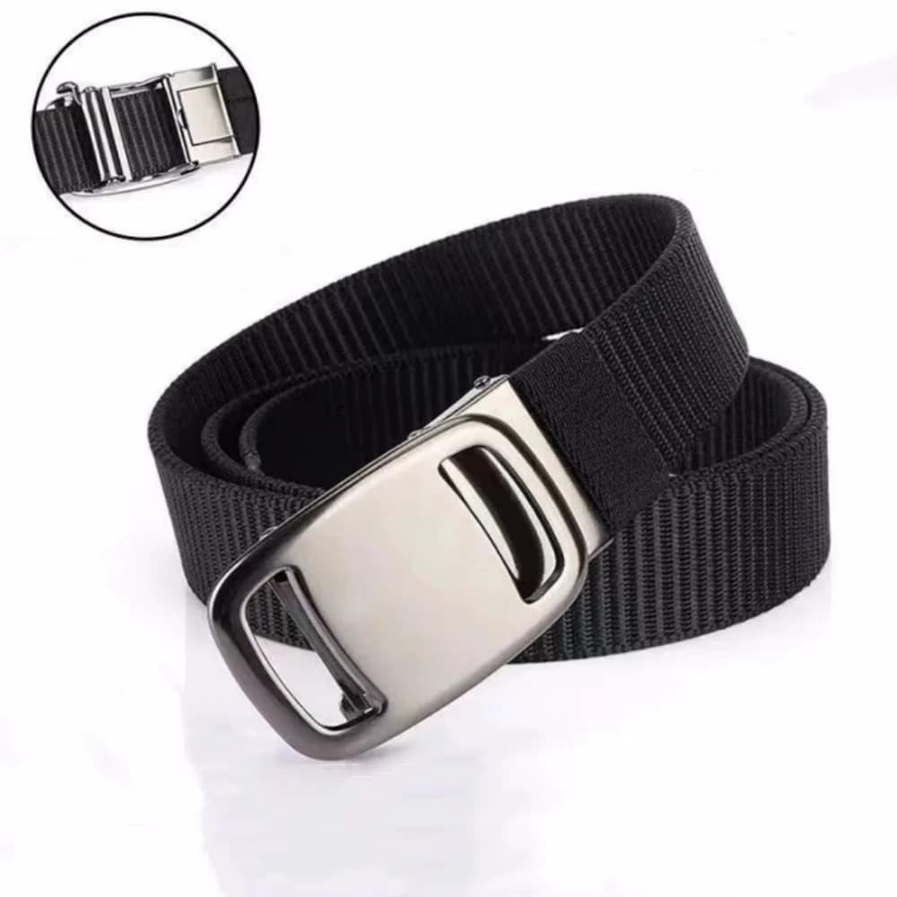 Men's belt in canvas with automatic metal buckle, without teeth, for outdoor military training, jeans, decoration, simple thickened belt