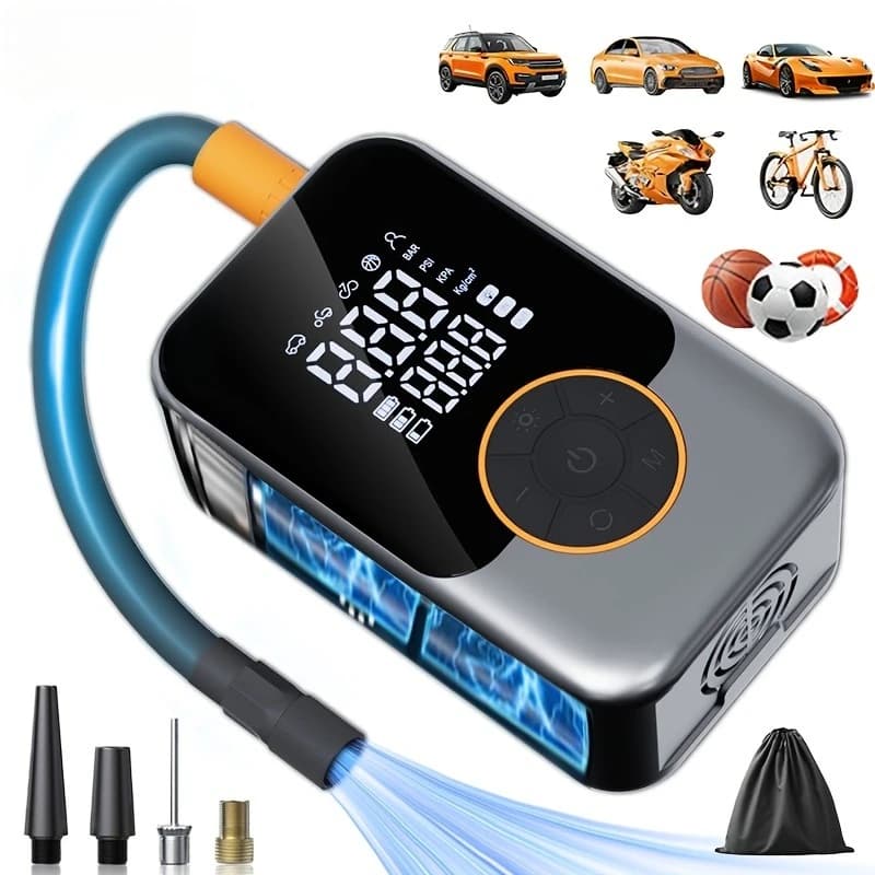 Wireless Portable Air Compressor 150PSI, Quick Inflating, Digital Pressure Gauge, Automatic Arrest, LED Light for Auto, Bike, Motorcycle, Balls