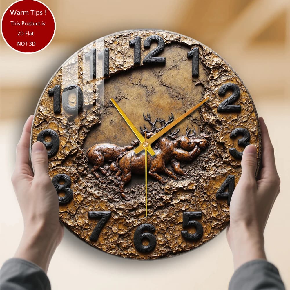 Tempered Glass Wall Clock Race Clock with Deer Design Suitable for Home or Table Room Wall Decoration Display everywhere