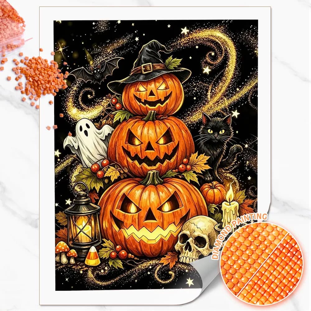Huacan DIY Diamond Painting Halloween Pumpkin Lamp Diamond Embroidery Complete Kit Decorative Paintings Handmade Holiady Gift