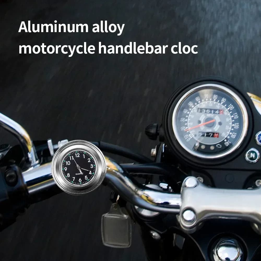 Waterproof Luminous Motorcycle Handlebar Clock - Universal Chrome Temp Gauge with Thermometer, Moto Accessories Universal