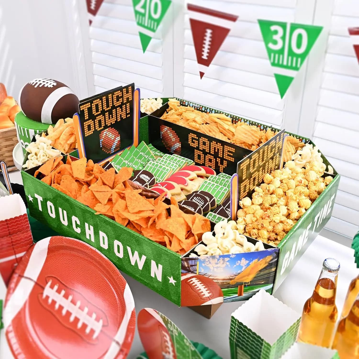 Football Ball Shape Trays for Snacks, Popcorn, Fried Chips, Football Theme Snack Boxes for Party