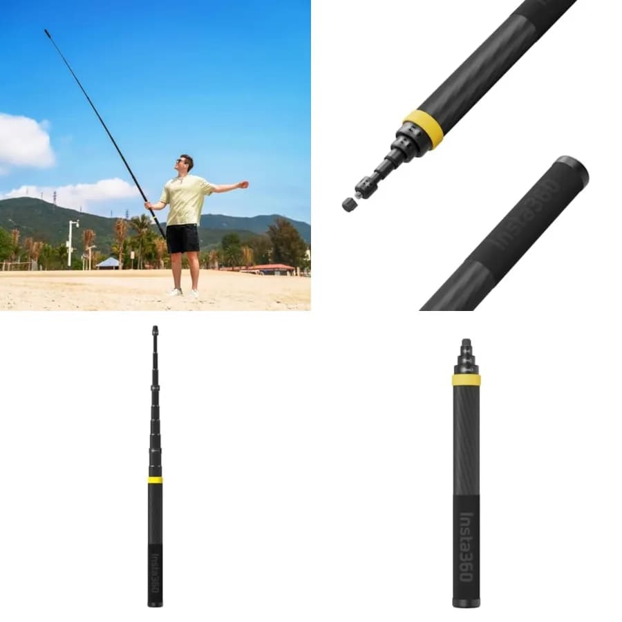 Asta Selfie Estensibile, 3m 9.8ft in Fibra di Carbonio, Asta Selfie Invisibile con Vite da 1/4 di Pollice per Action Camera
