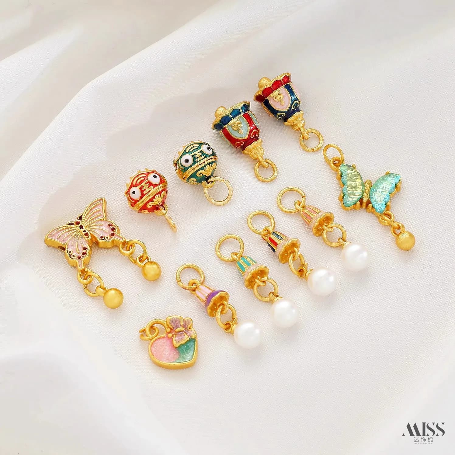 18K Dumb Gold Sand Gold Gesang Flower Butterfly Tiger Head Bell Wind Chime Pendant DIY Bracelet Necklace Pendant Accessories