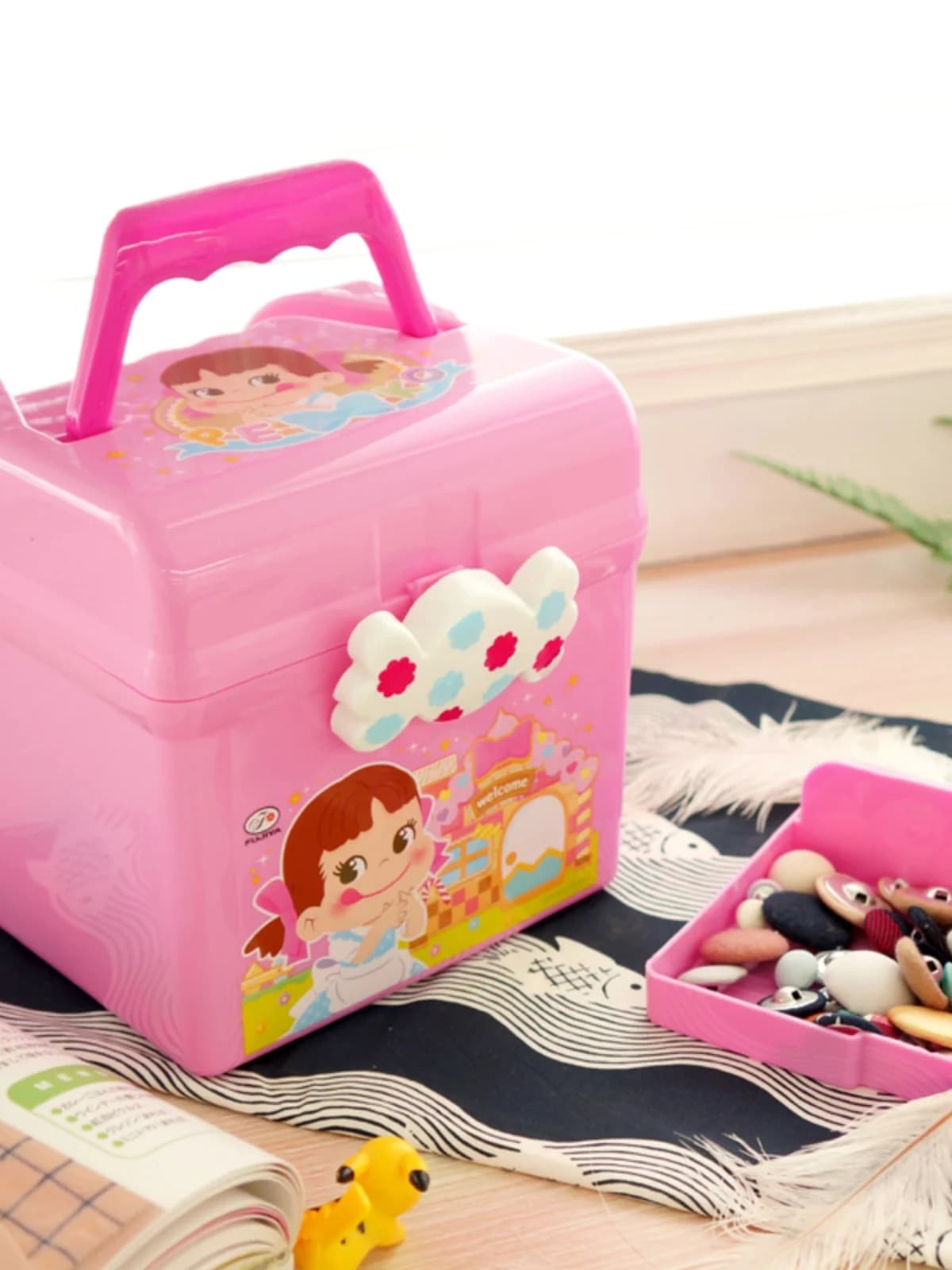 Cute Cartoon Children's Candy Box Plastic Desktop Storage Box Pastel Storage Box Cosmetic Storage Box Square Two-Layer Design