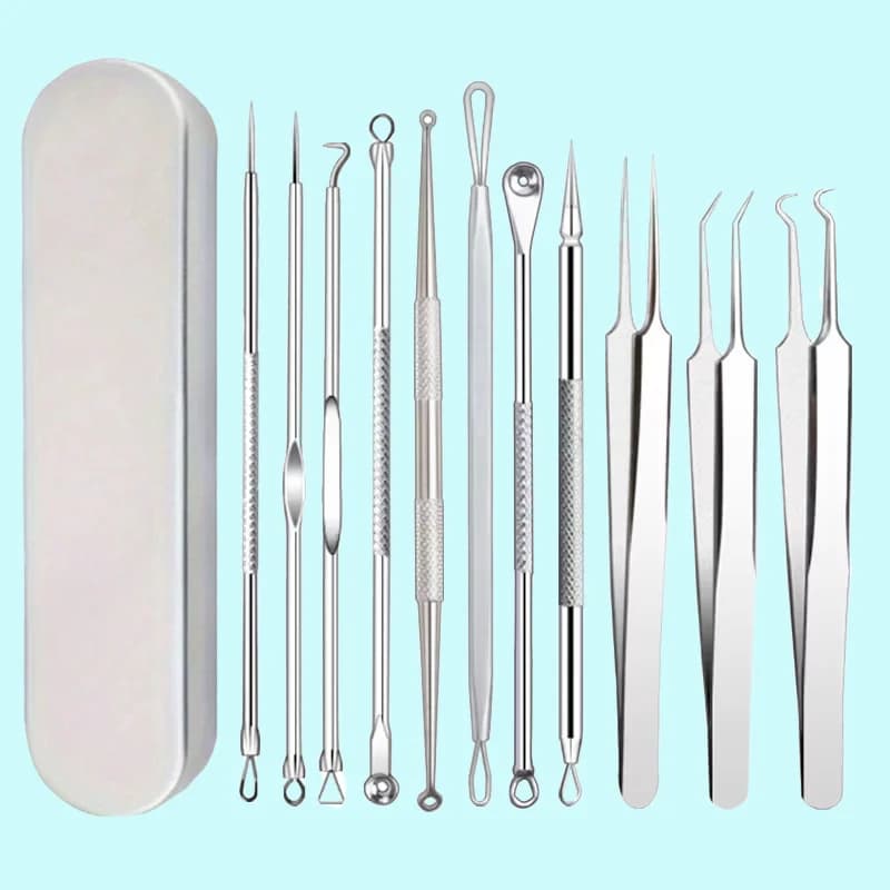 11 Pz/set Acne Ago Comedone Removal Clip Black Head Butter Cleaner Face Skin Care Cleansing Needle Cell Tool Clamp